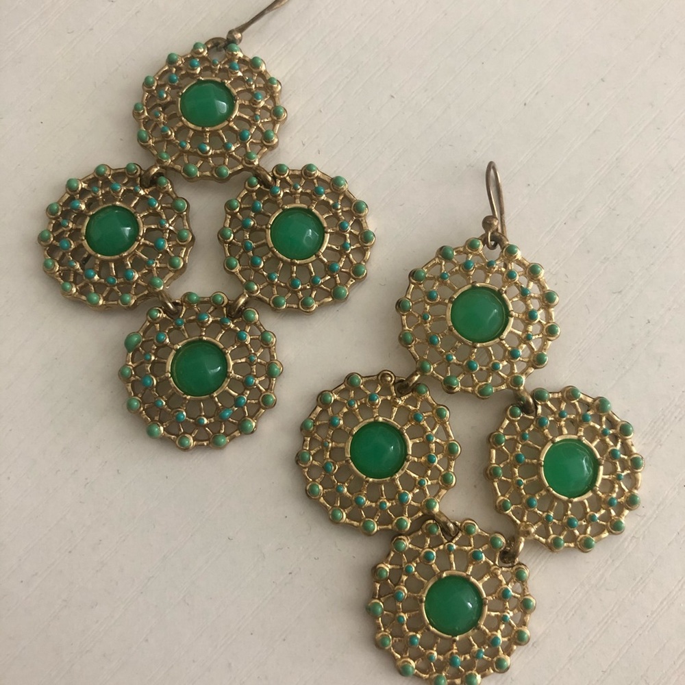 Green Gold Garden Party Chandelier Earrings